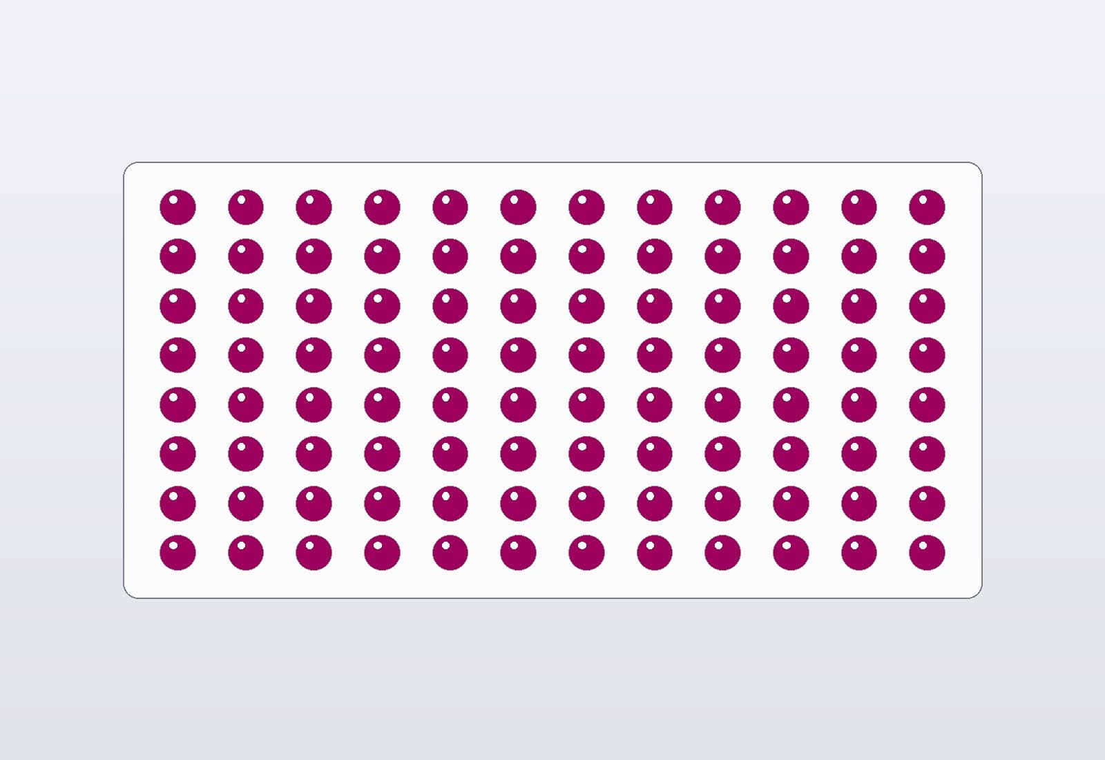 A microplate showing a graded assay readout across its wells