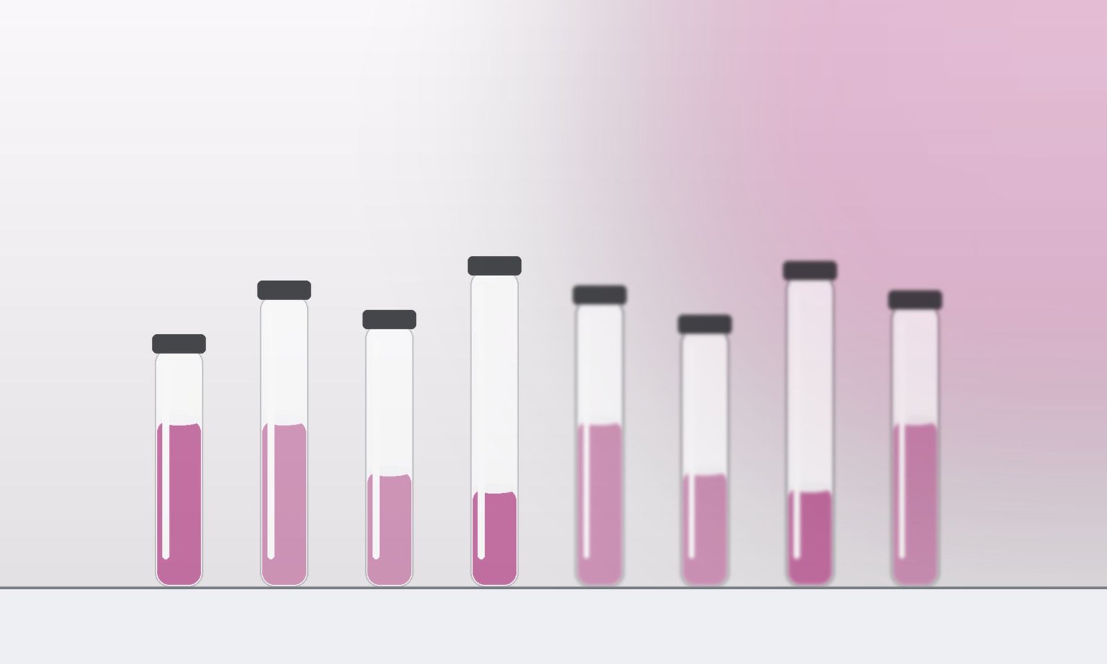 Laboratory vials arranged on a clean bench under even light